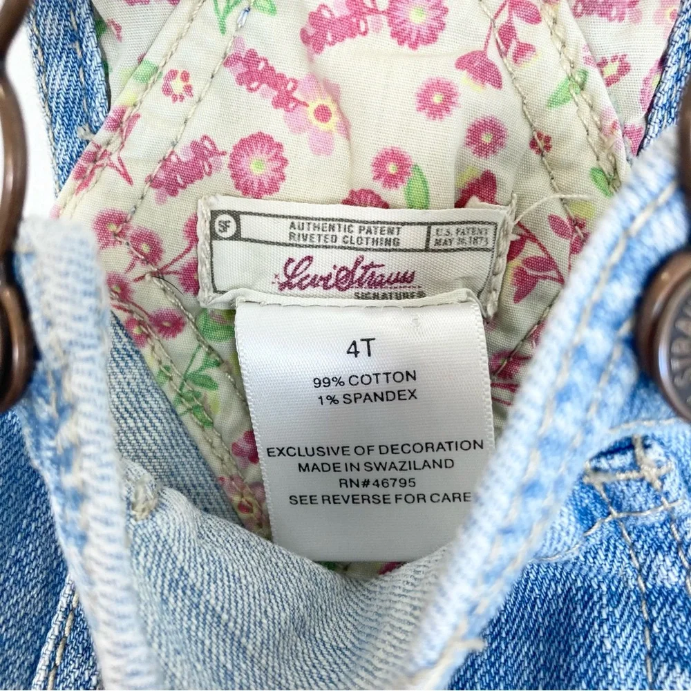 VTG Y2K Levi Strauss Levi's Denim Jean Embroidered Floral Overalls Dress Girl 4T